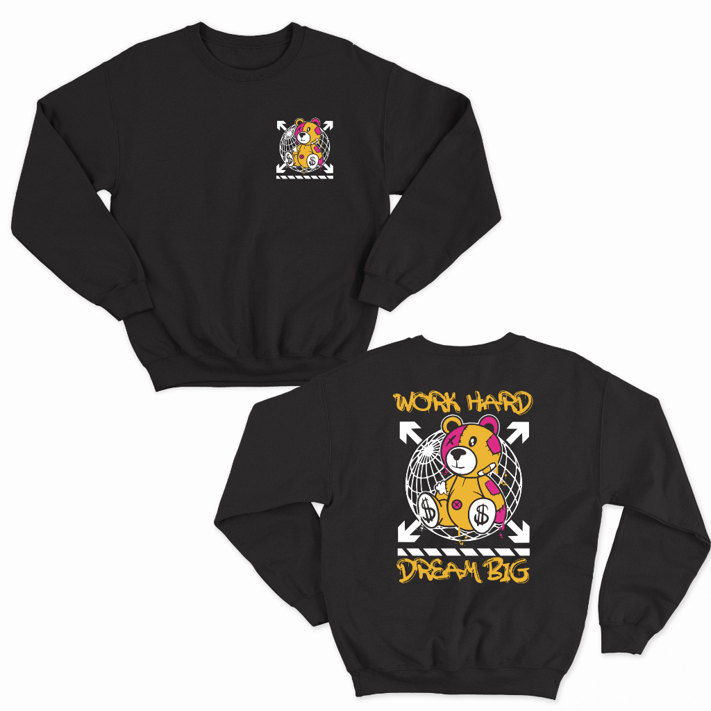 JAKET SWEATER DISTRO BERUANG WORK HARD DREAM BIG SIZE JUMBO