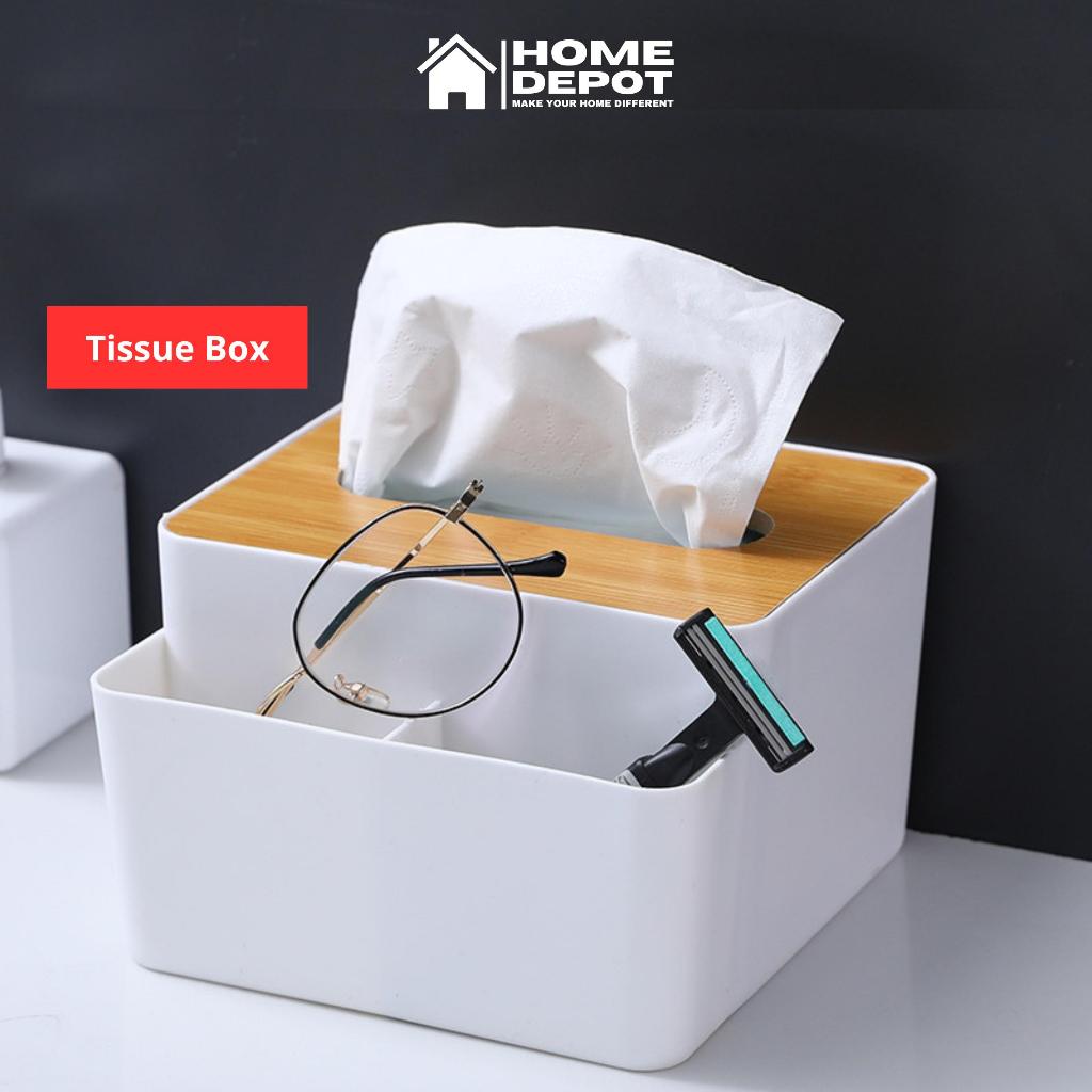 Kotak Tissue Kayu Multifungsi Dengan 2 Slot Holder Penyimpanan Barang