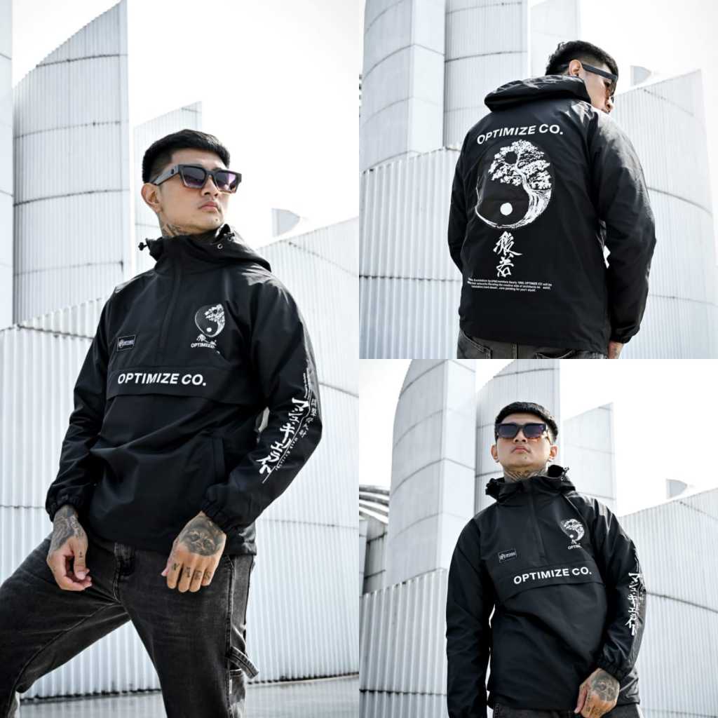 Jaket Pria - Jaket Parasut Cagoule Waterproof Yinyang Hitam Premium