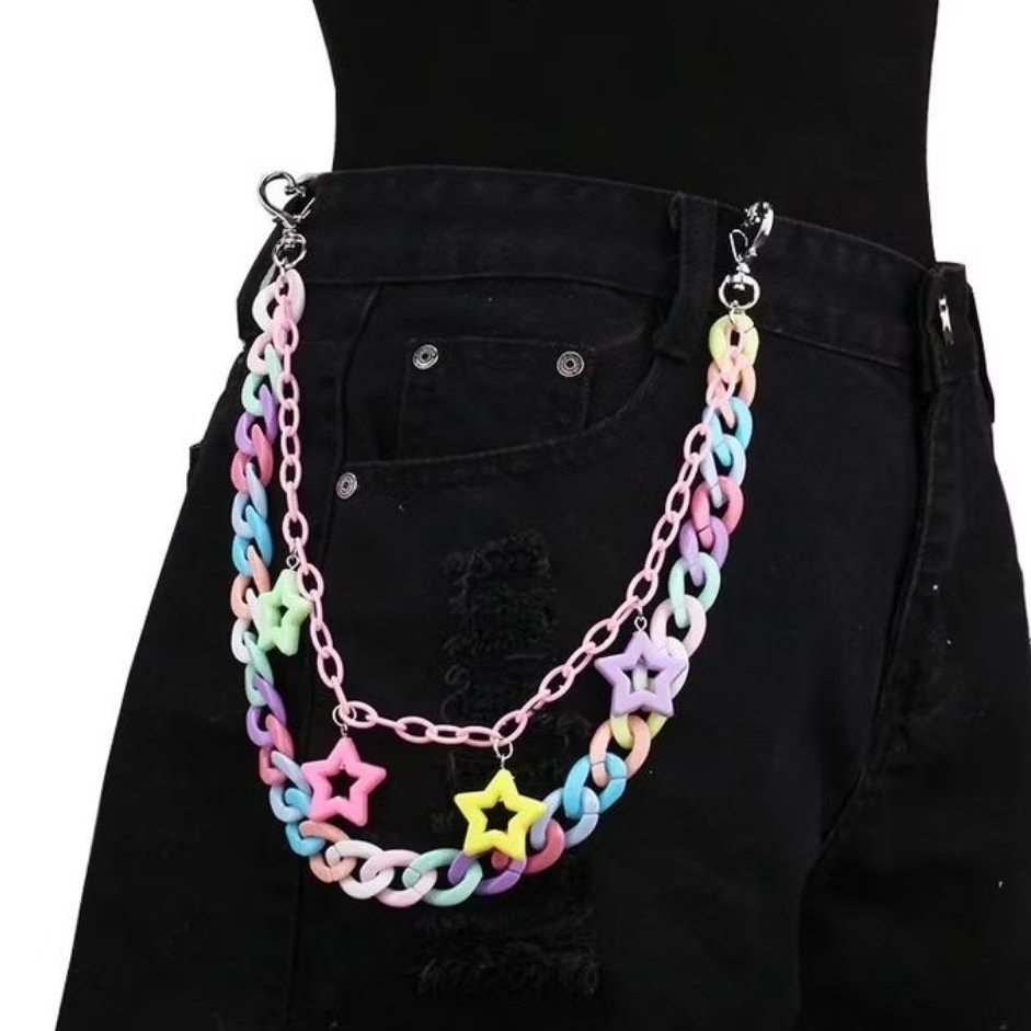 rantai warna warni kait celana/ hook pants strap chain colorful full color/ aksesoris sabuk celana c