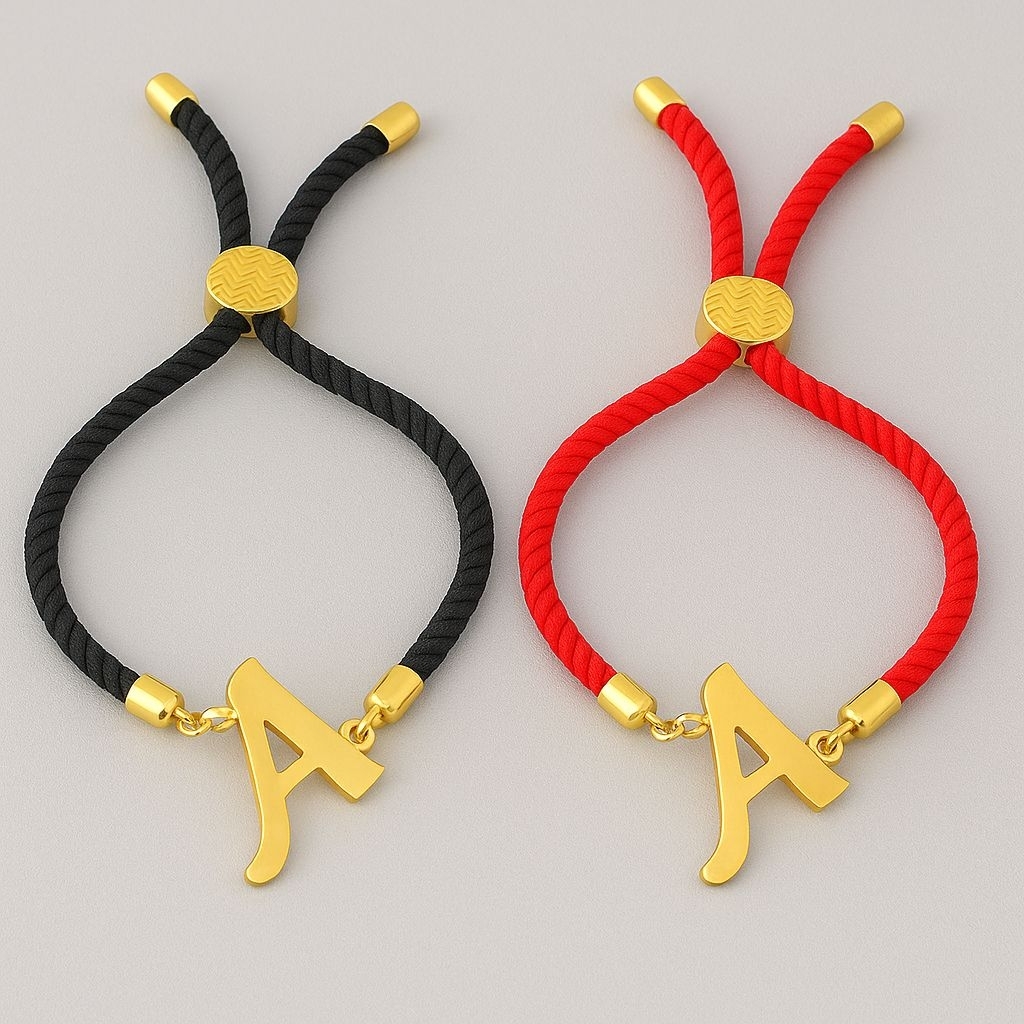 Gelang Huruf Inisial A Emas Custom Tali Korea Wanita | Gelang Nama Kekinian Elegan Shaqueena