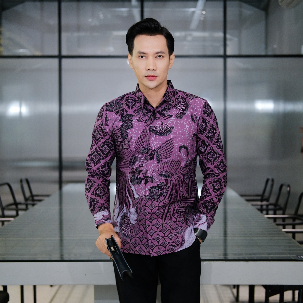 Batik Pria Modern Motif Peksi Ungu Kemeja Batik Pria Lengan Panjang Original Slimfit Batik Pria Jumb