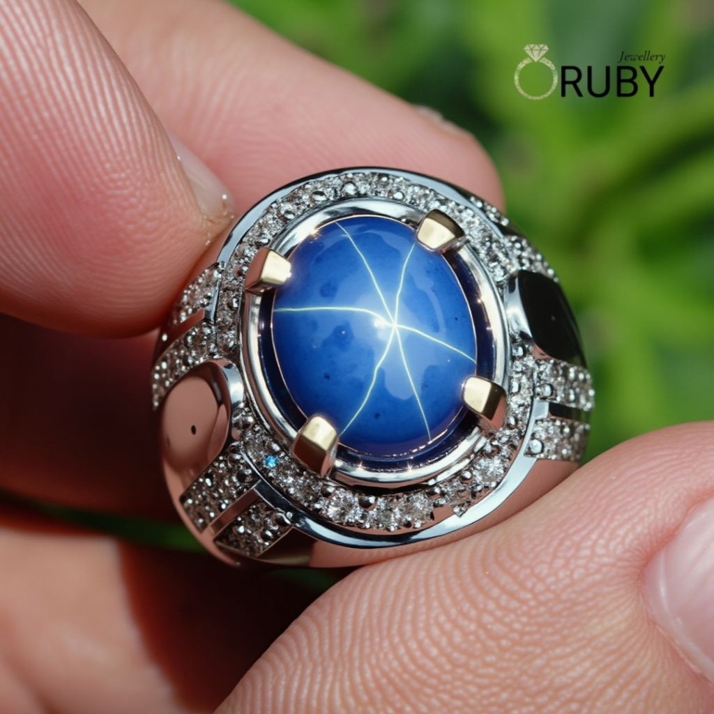 Cincin Batu Blue Sapphire Star Royal Top Quality