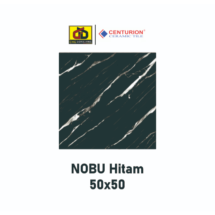 KERAMIK HITAM 50X50 MOTIF MARMER KILAP NOBU BLACK