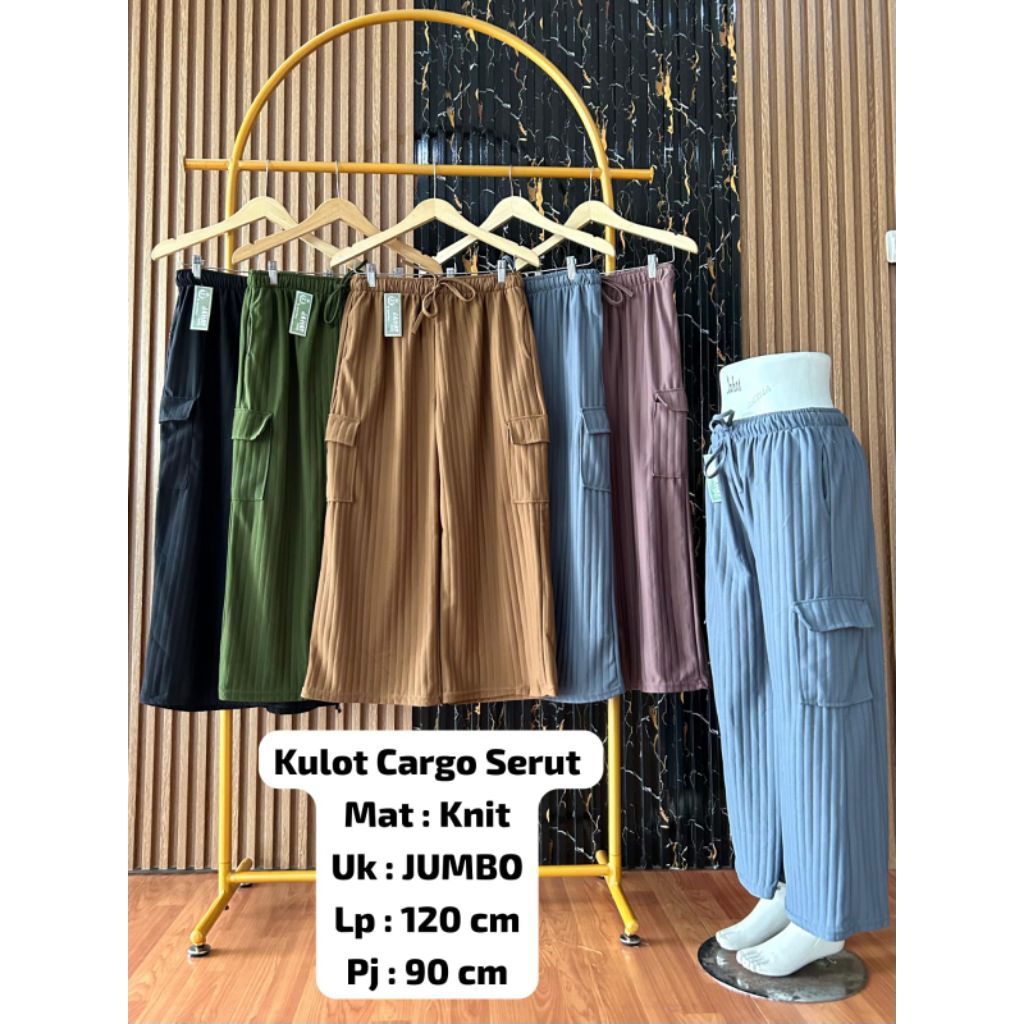 Celana kulot cargo knit / celana panjang model kulot saku samping