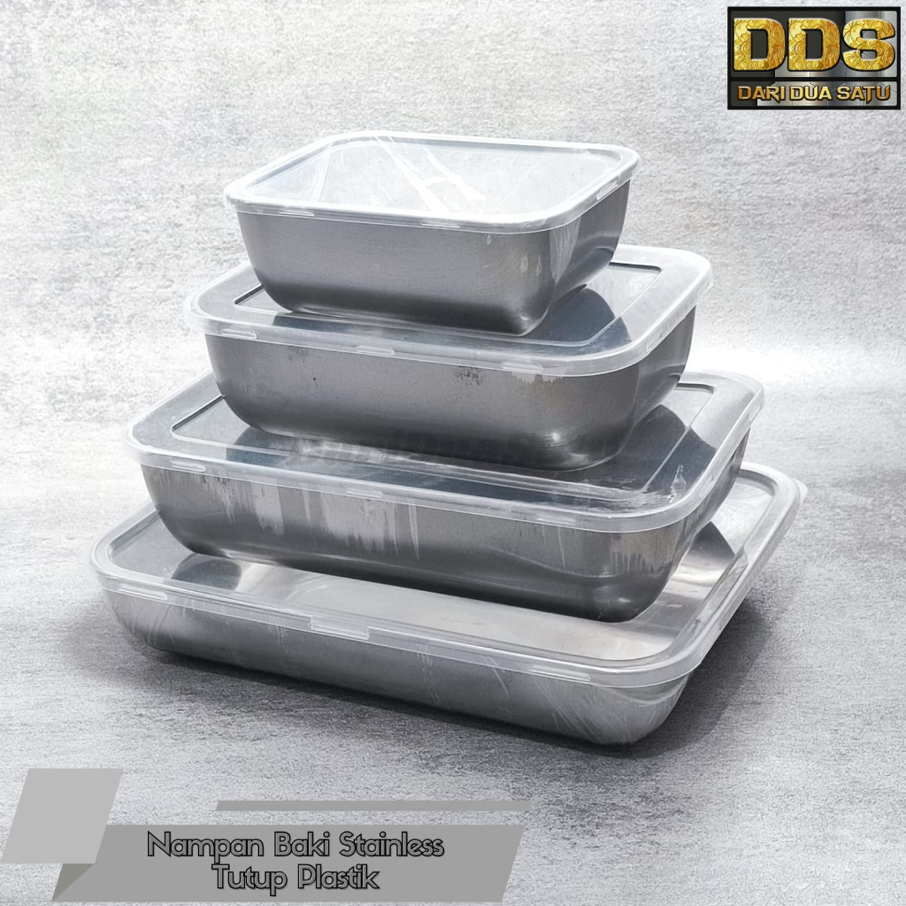 Nampan Baki Stainless dengan Tutup Plastik Food Tray
