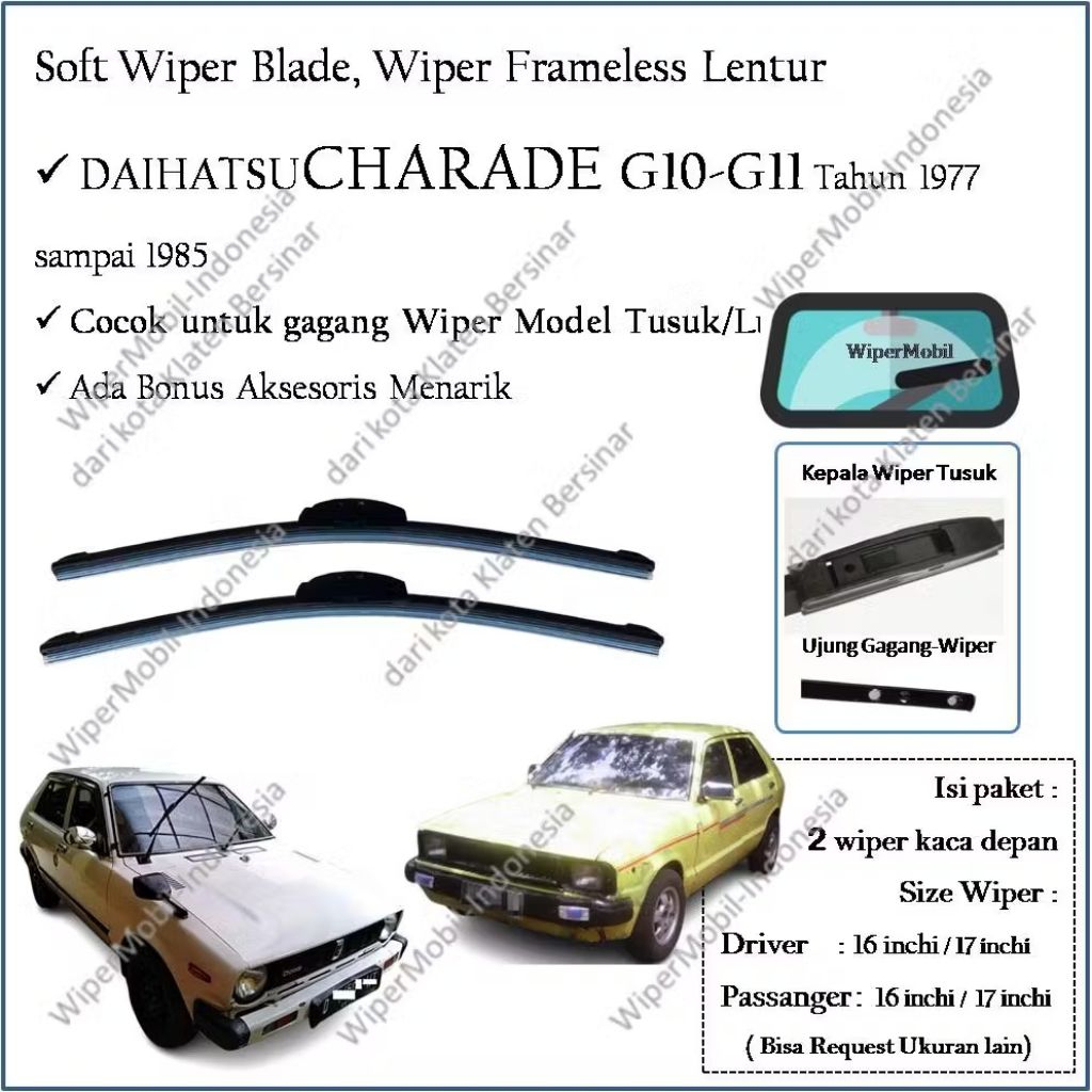 (sepasang) Soft Wiper Frameless Kaca Daihatsu Charade G10 G11 tahun 1977 1978 1979 1980 1981 1982 19