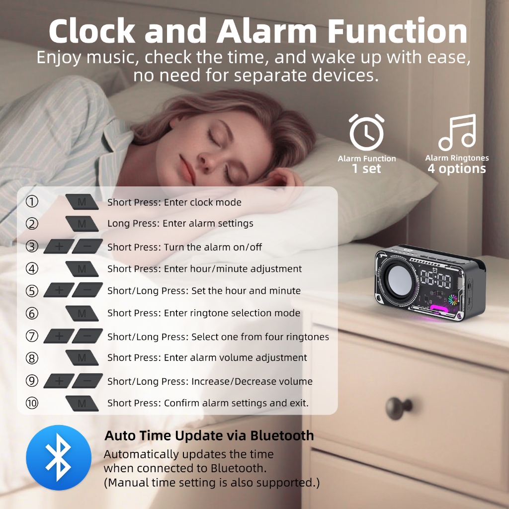 Goojodoq AB4088 Speaker Jam Bluetooth Portable Dan Wireless Bass Mini Stereo Original - RGB Multifun