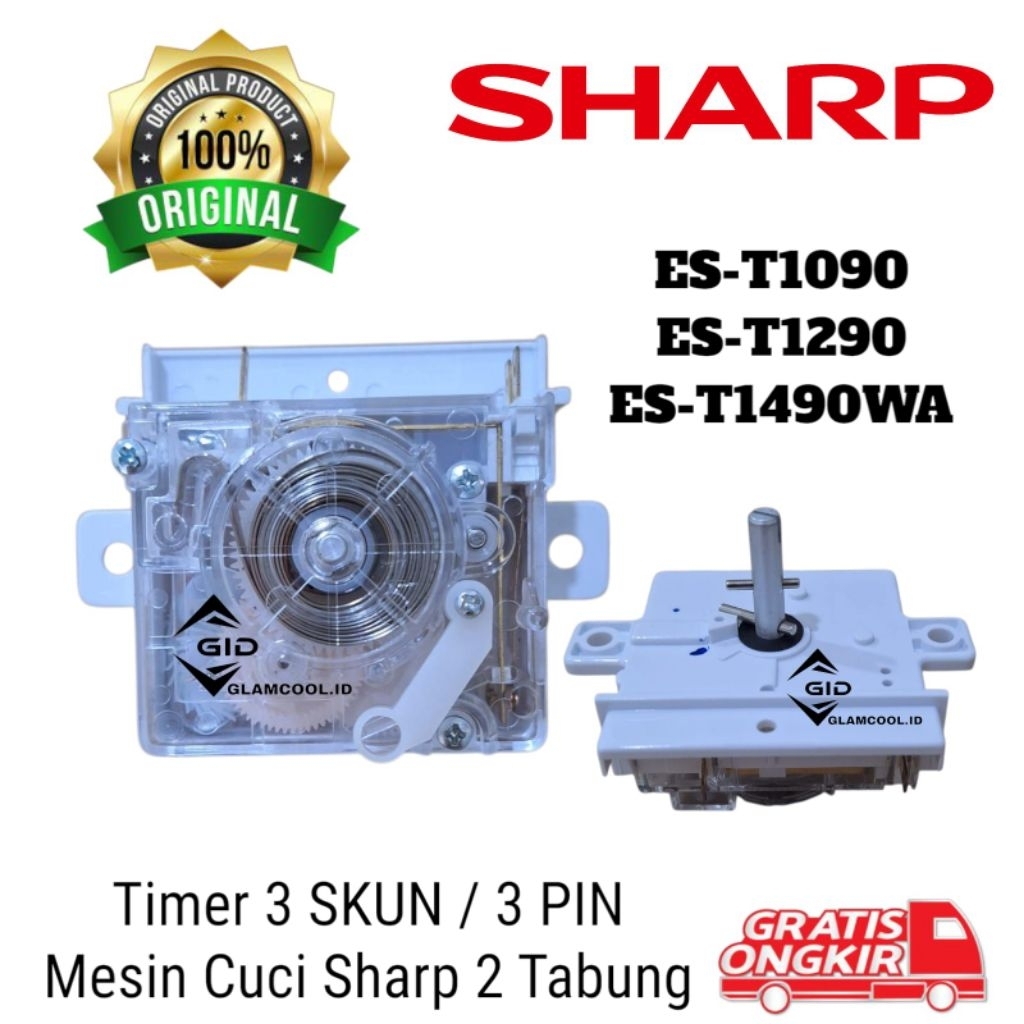 TIMER 3 PIN PENCUCI MESIN CUCI SHARP 2 TABUNG ORIGINAL ES-T1090 ES-T1290 ES-T1490WA