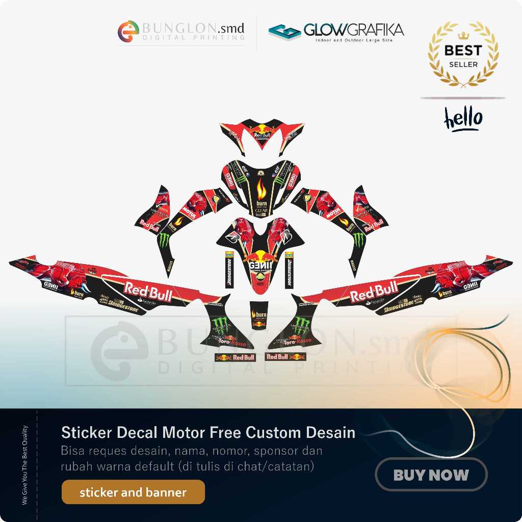 DECAL STIKER MOTOR CUSTOM HONDA SUPRA X 125 EDISI REDBULL LOTUS TEAM