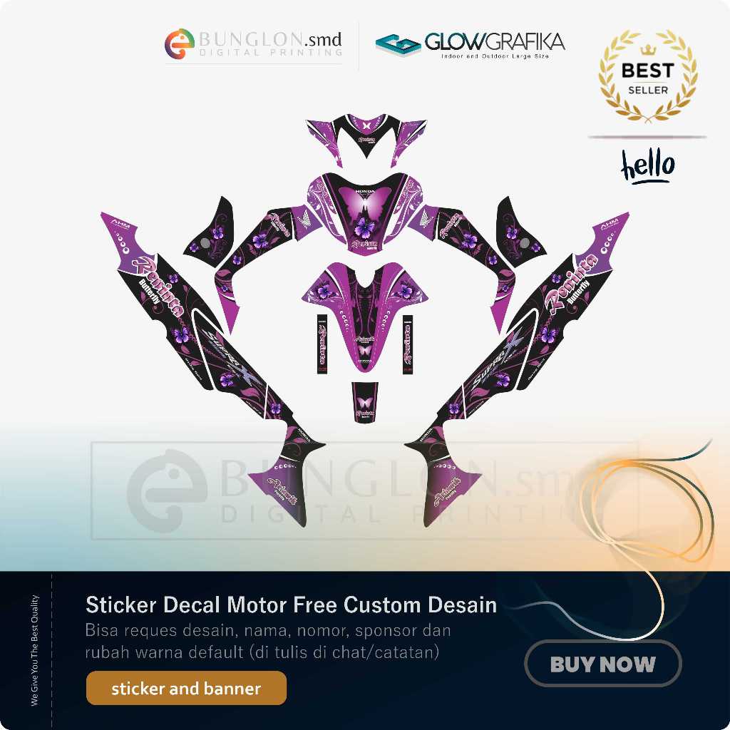 DECAL STIKER MOTOR CUSTOM HONDA SUPRA X 125 EDISI BUTTERFLY UNGU