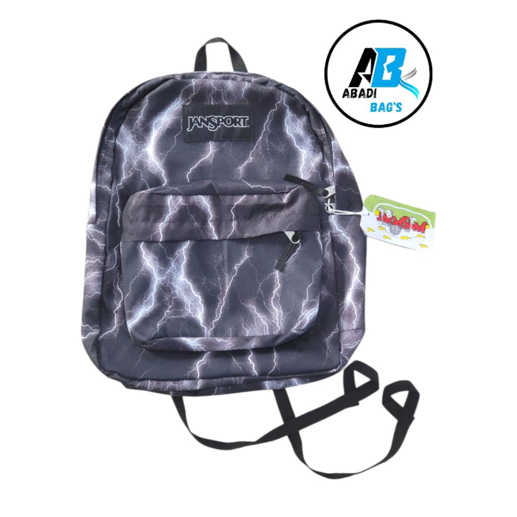 Jansport Tas Ransel Premium Motif Petir Hitam Model Keren untuk Pria dan Wanita Ringan dan Tahan Lam