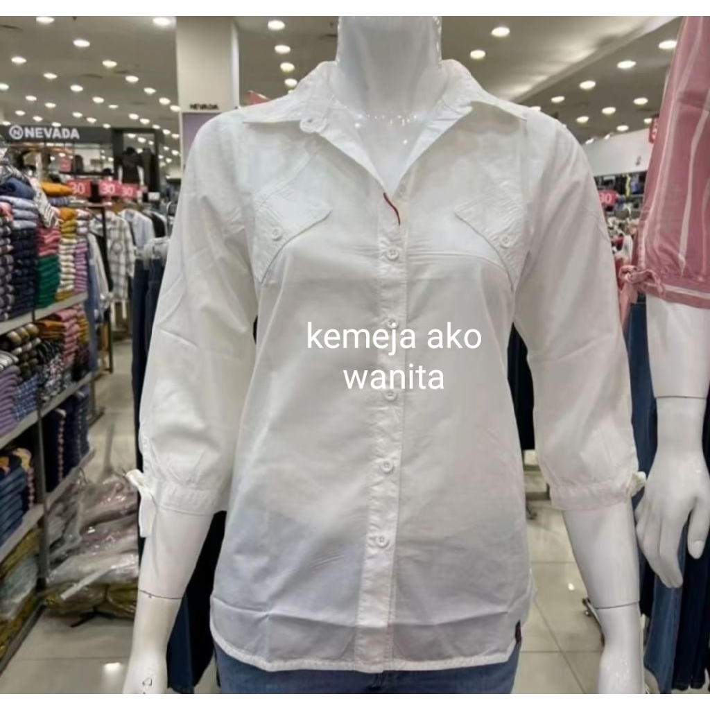 kemeja putih wanita ako bahan katun