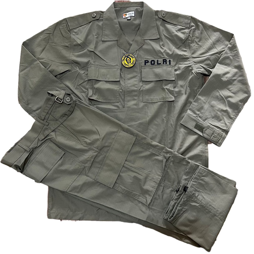 KODE P36V Baju Pdl Hijau Setelan Jatah Pembagian Pol PP Original Polri Brimob