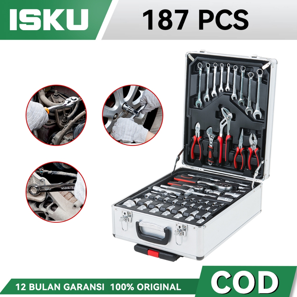 Isku Tool Kit Set 187 Pcs /Tool Box Set/Kunci Set/Rumah Koper Alat Bengkel Perkakas Lengkap