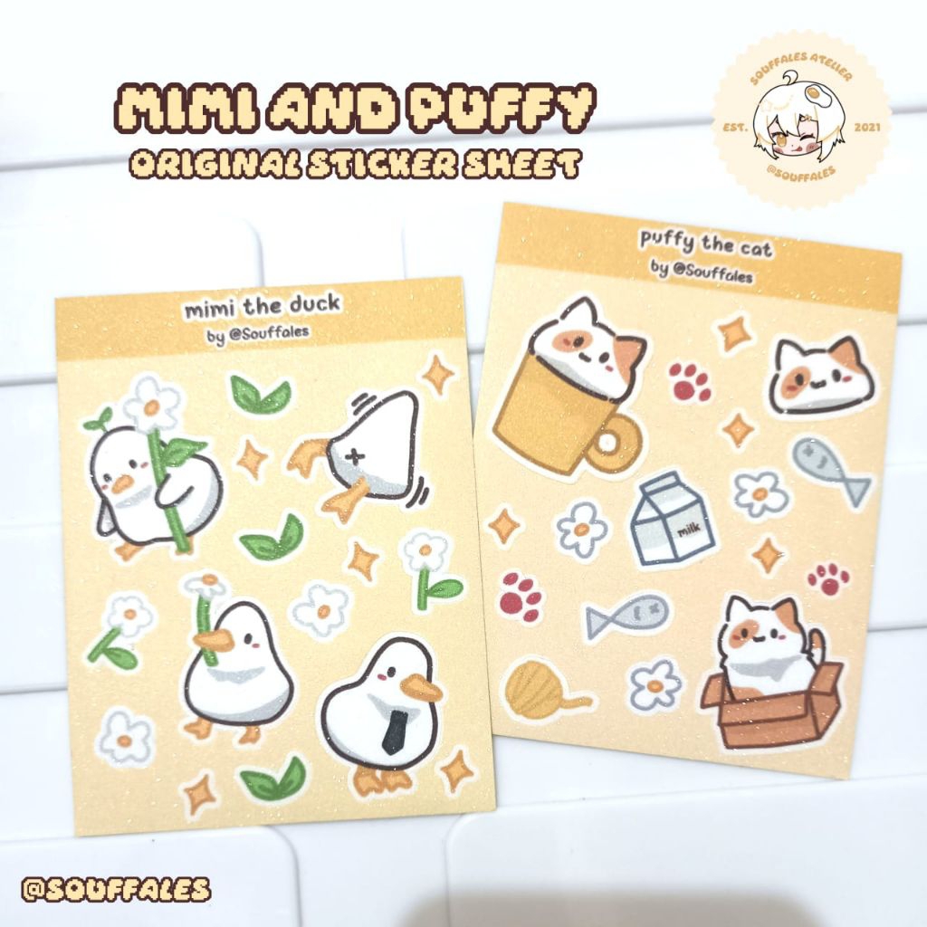 

Souffales | A7 Glitter sticker sheet original cat duck