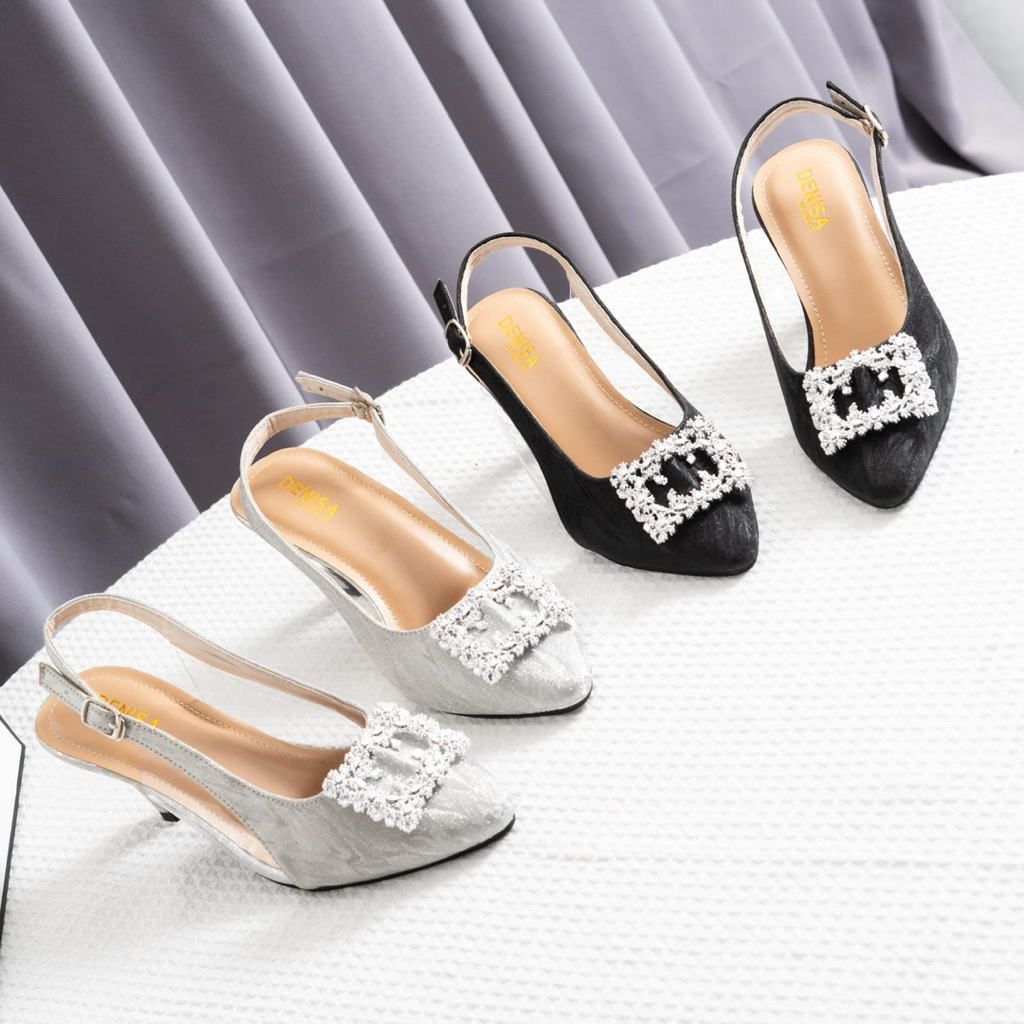 Rindhie 12 Sandal Heels Pesta Sepatu Wanita Hak 5 Cm Tali Gesper Karet Heels Wanita Pesta