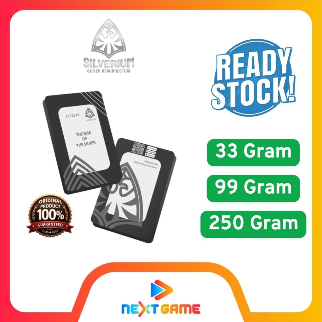 Silverium Logam Mulia Perak Batangan Silver 99 gram, 250 gram Kadar 999,9 - Bullion Key Silver 100gr