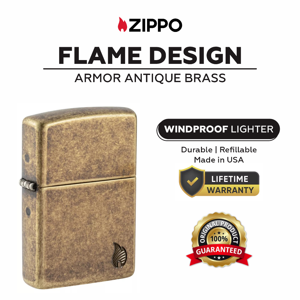 Zippo 46400, Flame Design Armor Antique Brass Finish