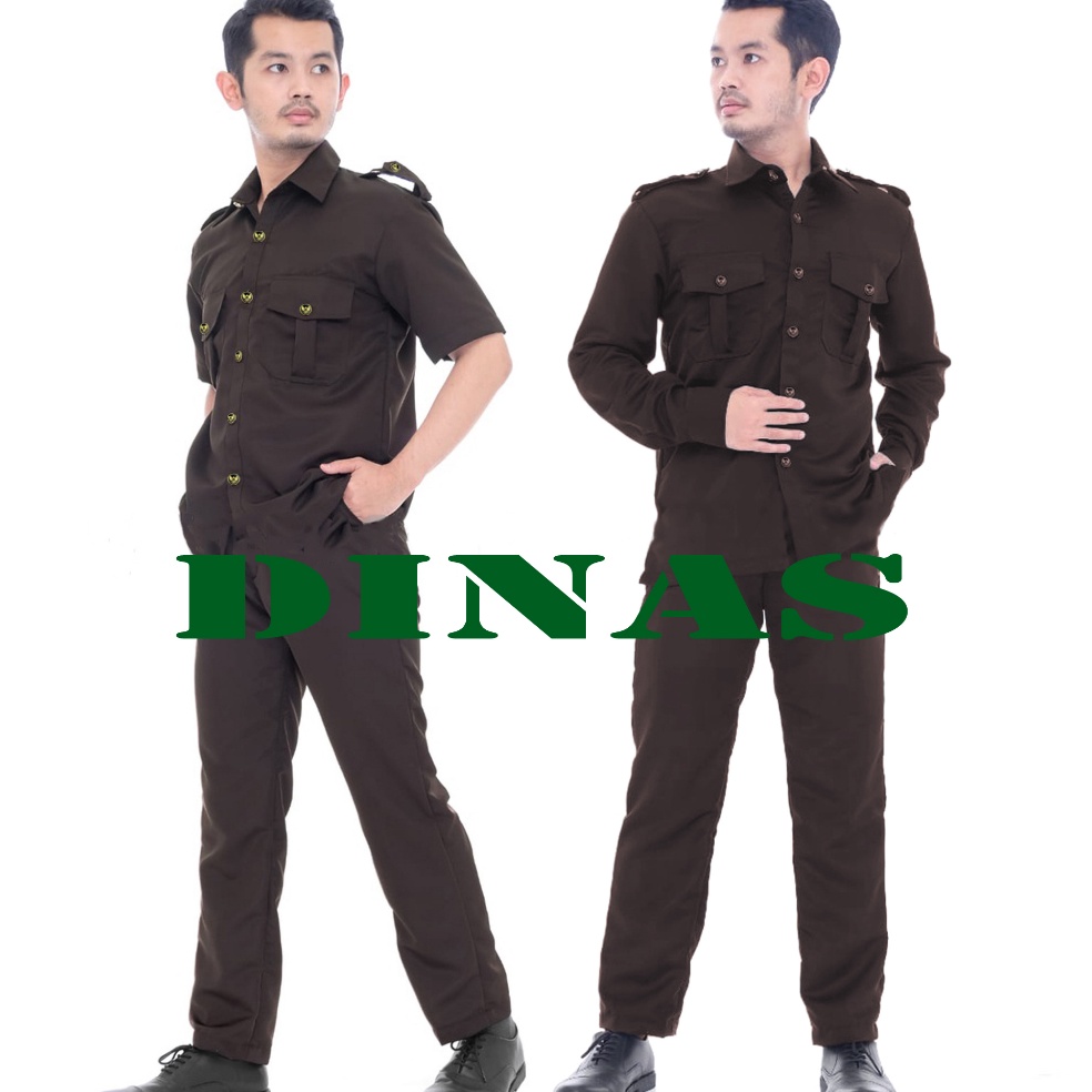 KODE V38L Seragam Security Satpam Seragam Safari Coklat Tua Tangan Pendek Dan Panjang