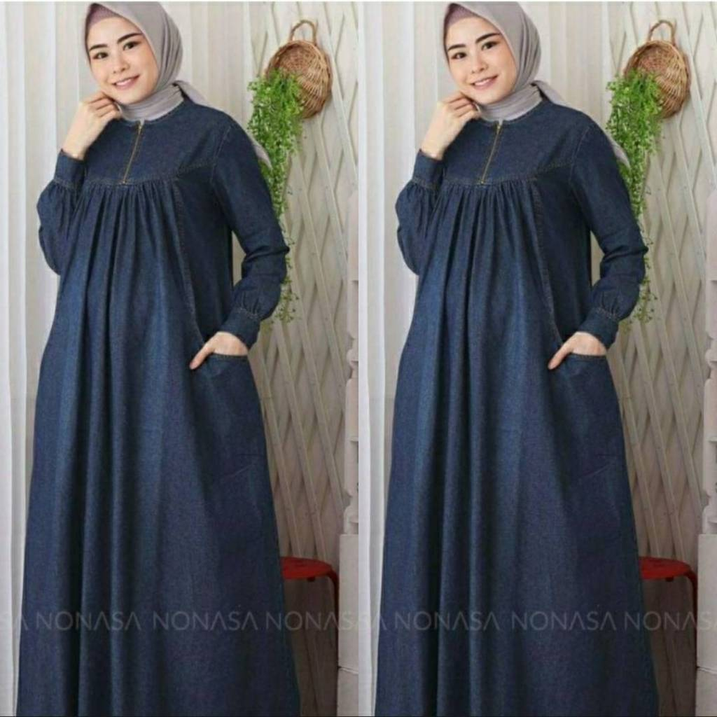 Gamis Muslim Levis Terbaru Dress Levis Wanita Muslim Gamis Jeans Kekinian Fashion Wanita Muslim