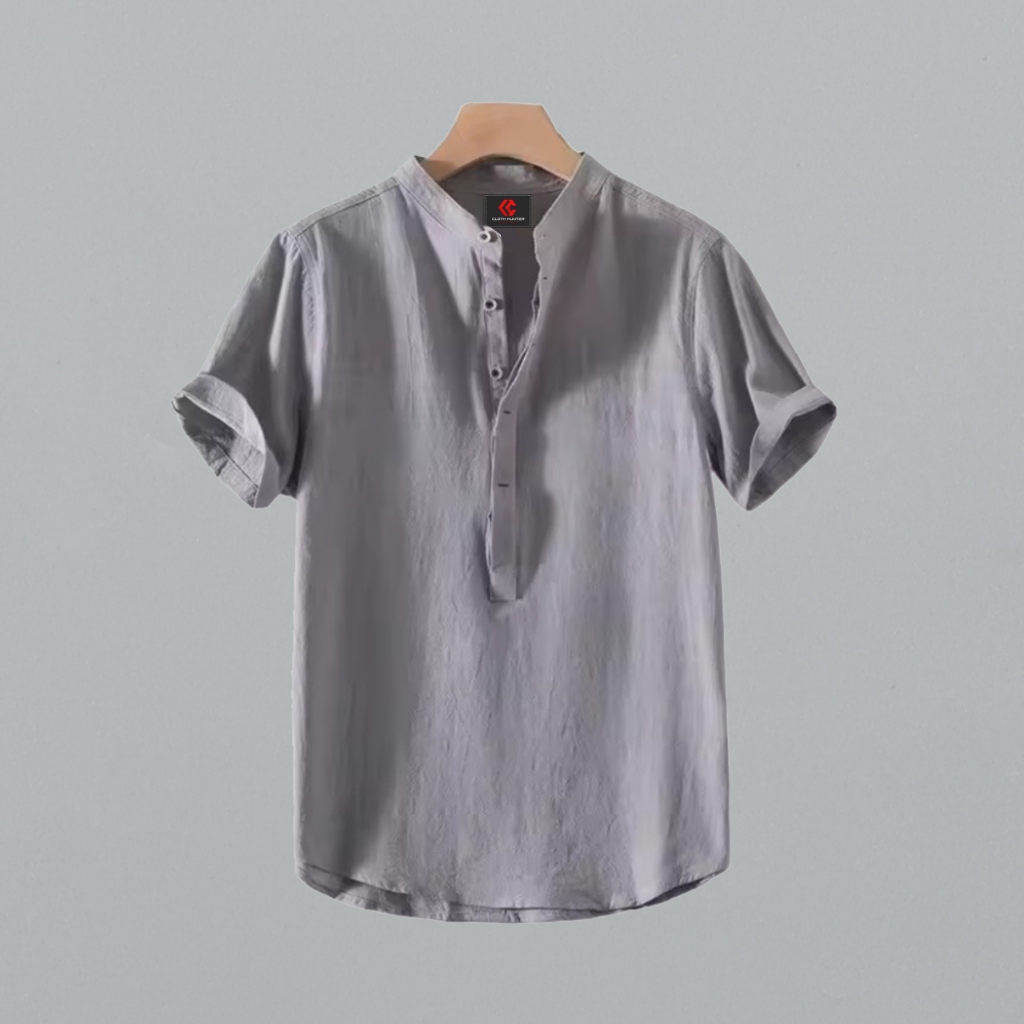 Baju Koko Pria Lengan Pendek Polos HAMID Warna Abu Bahan Adem dan Tebal Muslim Pria Dewasa