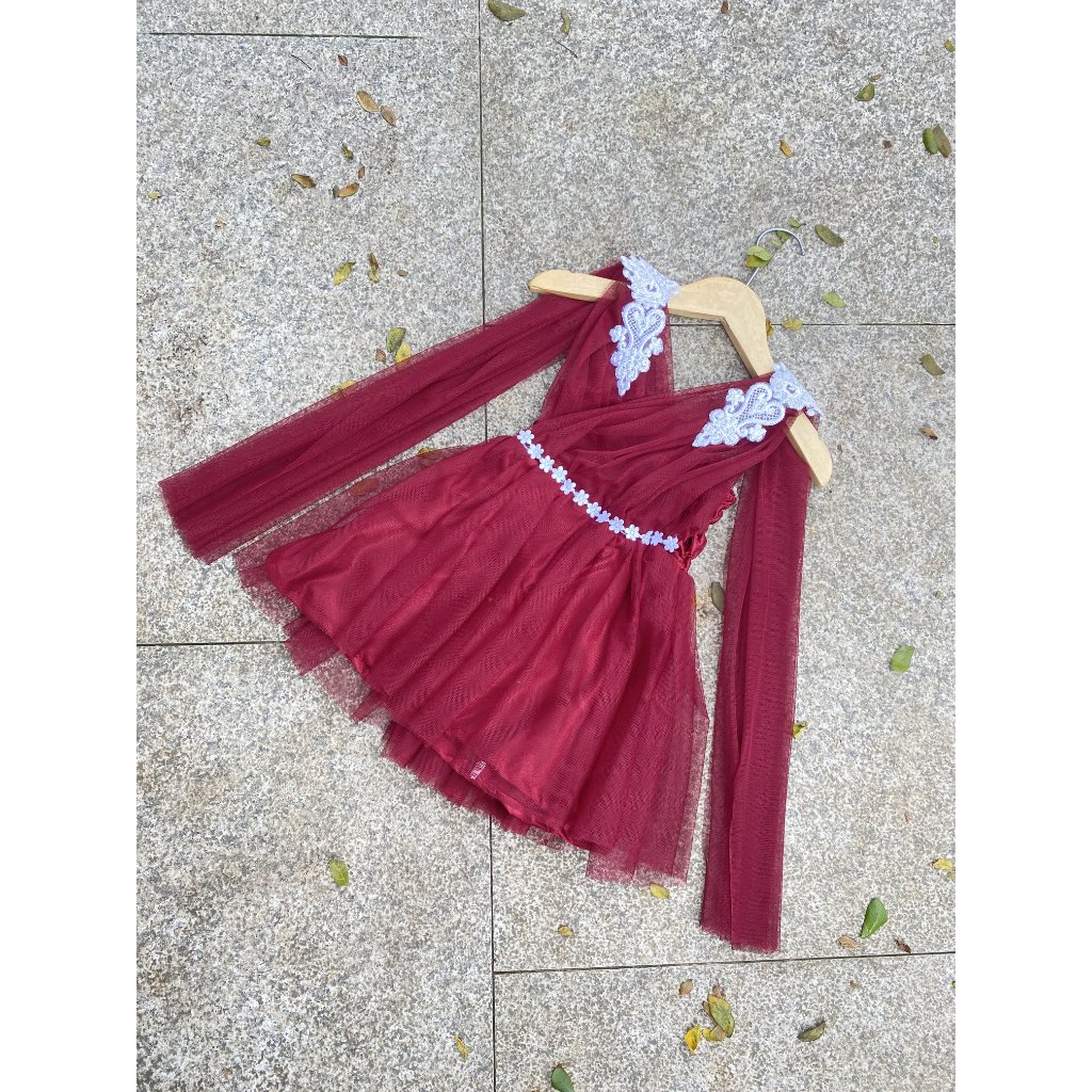 GAUN ANAK RUBY MERAH MAROON MERAH DELIMA  DRESS MURAH PESTA PARTY ANAK PEREMPUAN BEST SELLER