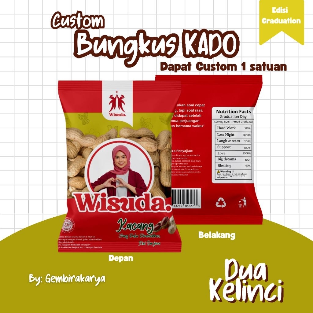 

[CUSTOM BUNGKUS KADO] Bentuk Snack Unik – Versi DUA KELINCI edisi Graduation