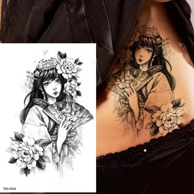 Tato Temporer Tatto Temporary Setengah Lengan Dada Seri TBS-8254 WANITA KIPAS Tahan Air Sementara