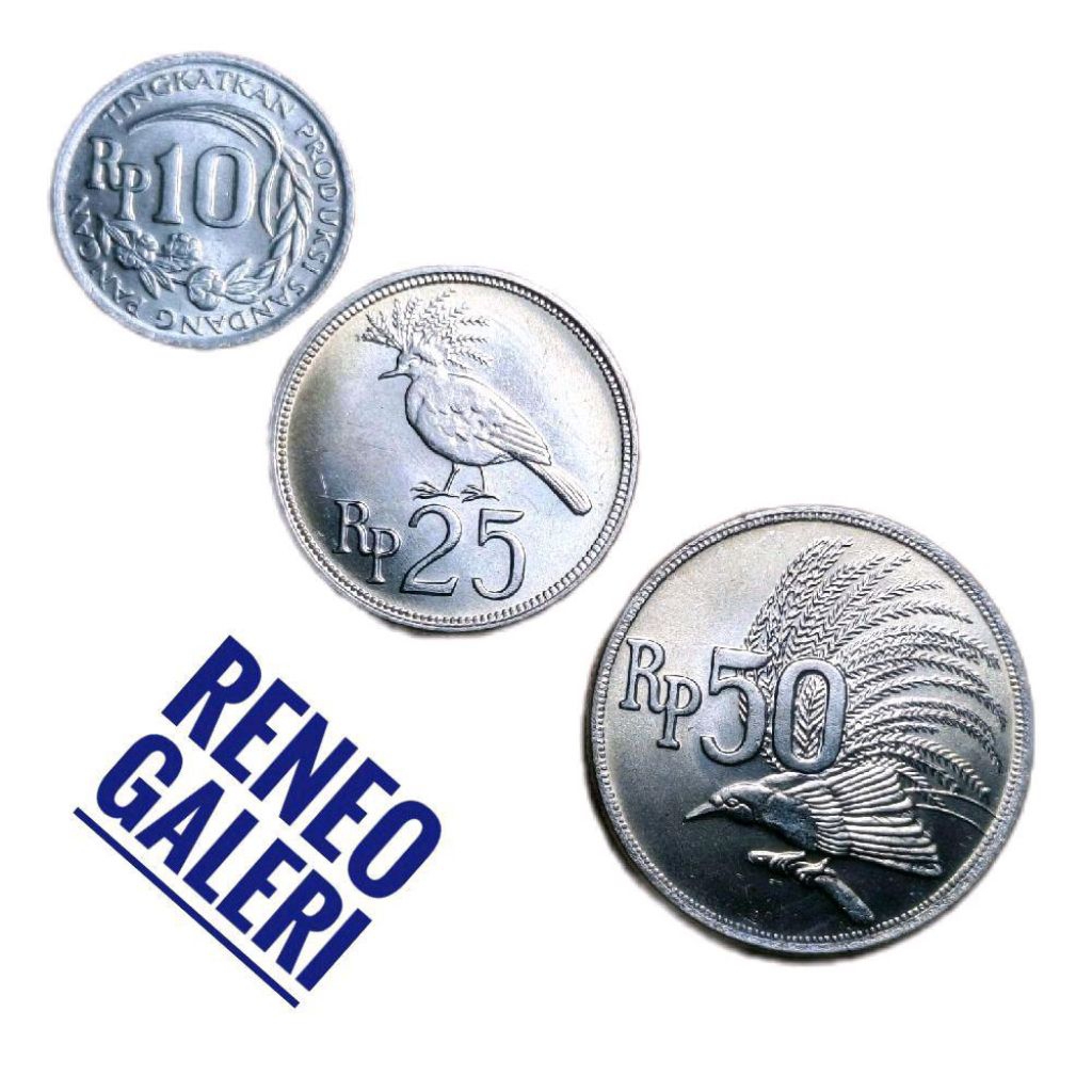 Paket Koin Tahun cetak 1971 Lengkap set Uang Kuno 10 25 50 Rp Rupiah Gress Mulus Luster Berkilau
