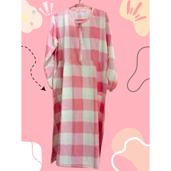 {preloved} gamis/baju panjang putih pink