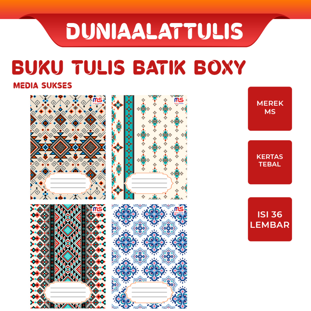 

MEDIA SUKSES - BUKU TULIS SEKOLAH / BUKU CATATAN / MOTIF BATIK ISI 36 LEMBAR BOXY / CAMPUS (MSB120003)