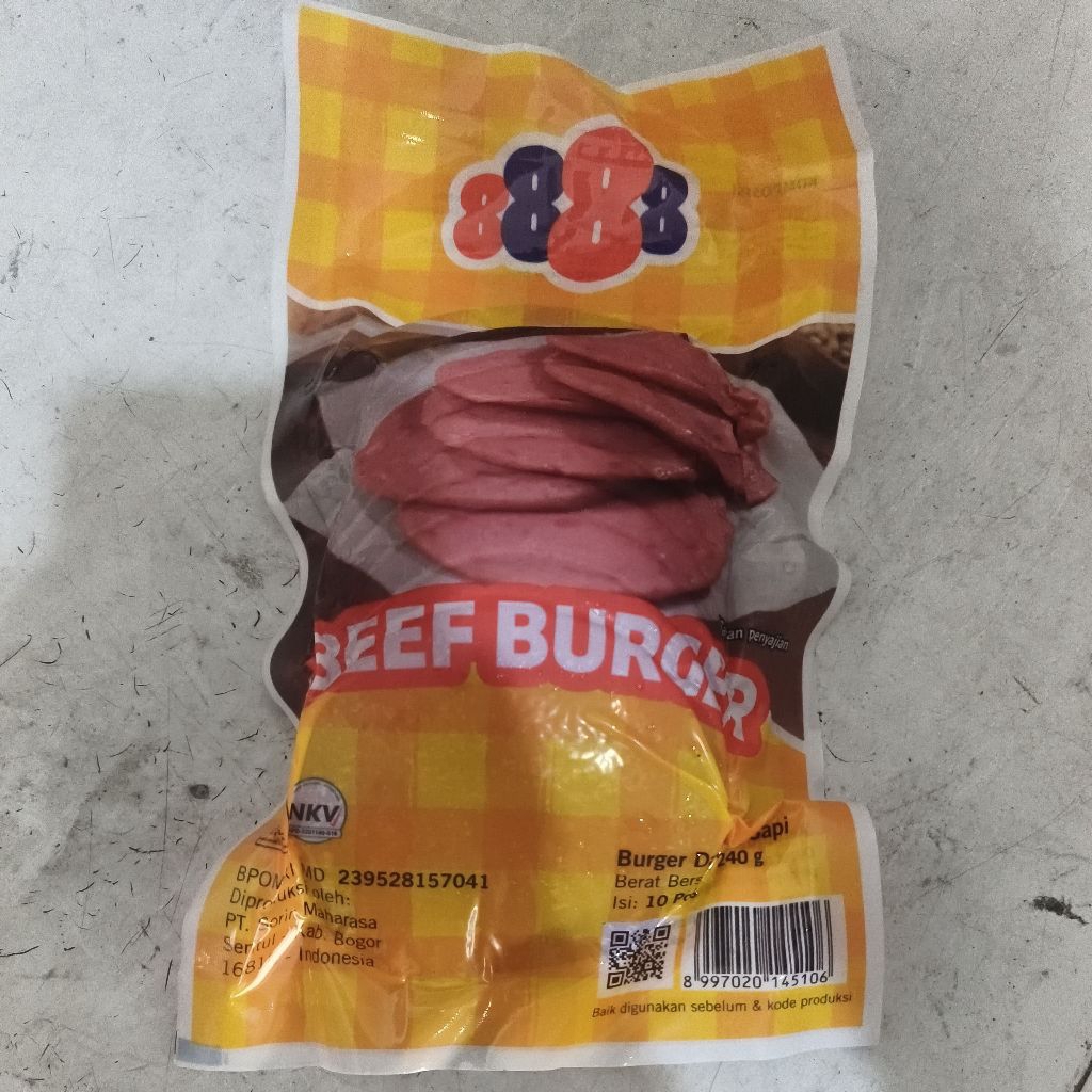 

Daging Burger Sapi / Beef Burger 8888 Lezat Halal Isi 10pcs 240gr