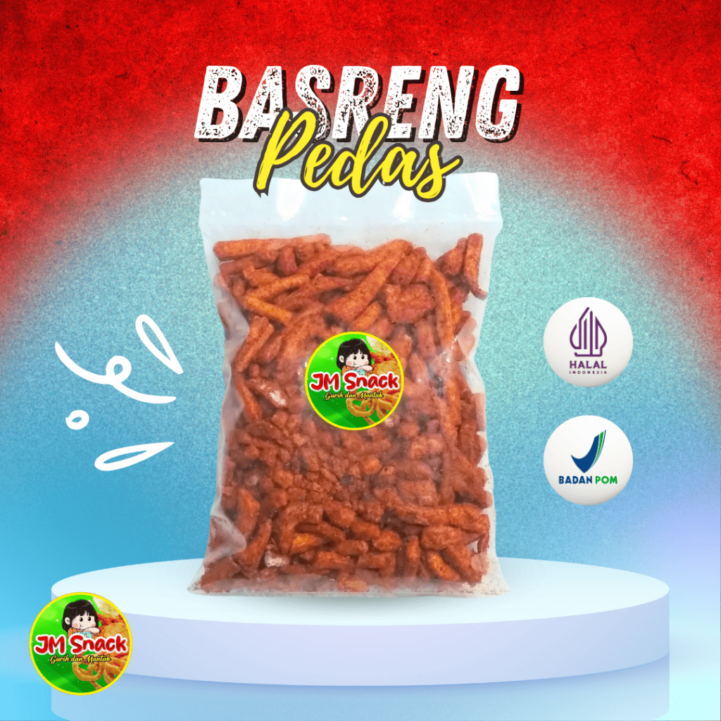 

Basreng Pedas 400gr Cemilan Pedas Renyah Snack Bakso Goreng Stick by JM Snack