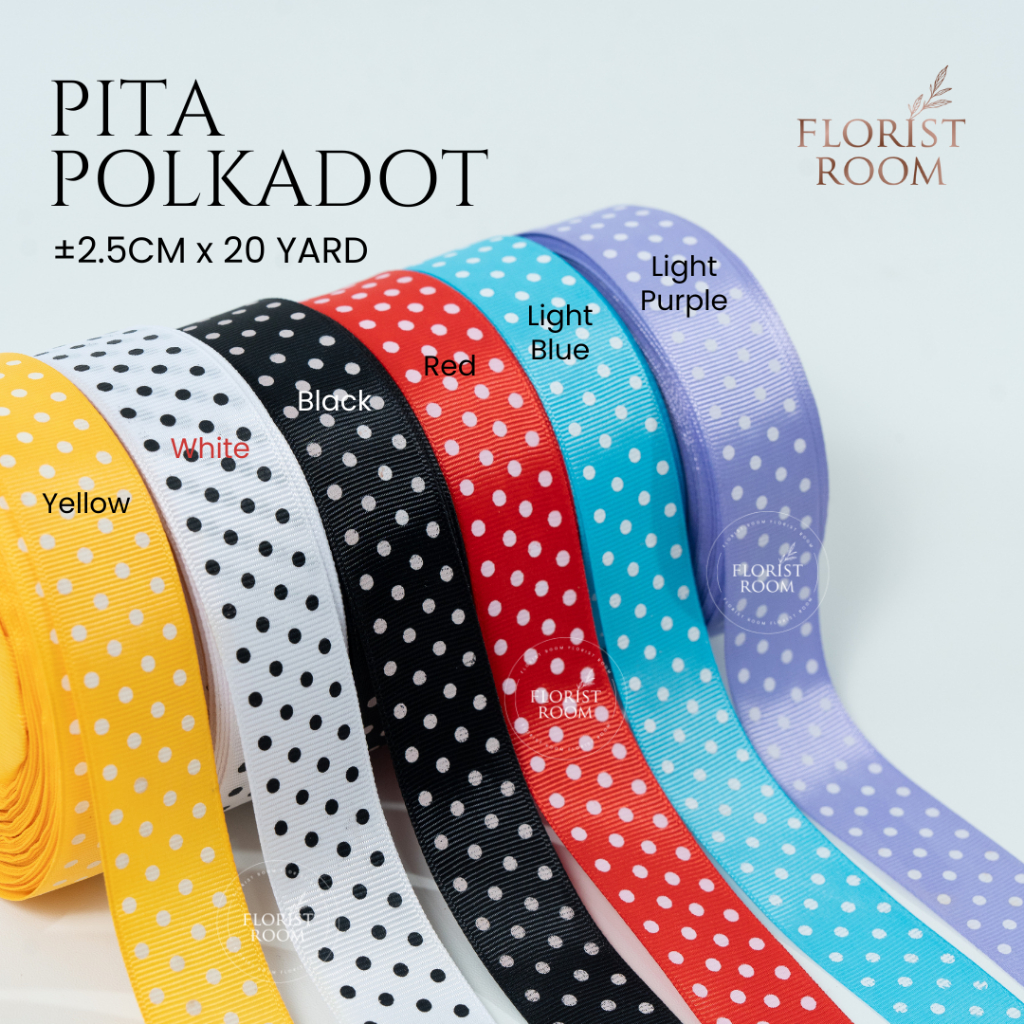 

Pita Grossgrain Polkadot ±2.5cm x 20yard -Pita kado -Hadiah -hiasan -barang florist