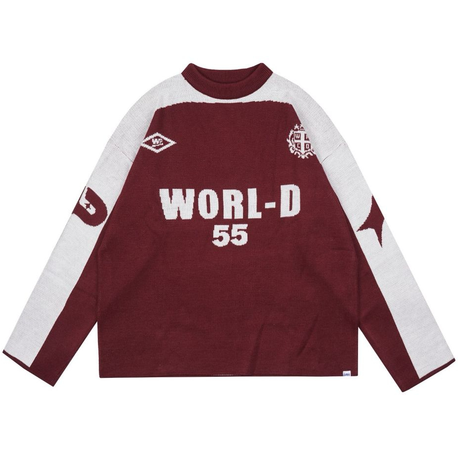 Wp Company - WP Co - Knitwear BOXY BRUCE Maroon Base Ball -StarCom09 Rajut Knit Sweater Unisex