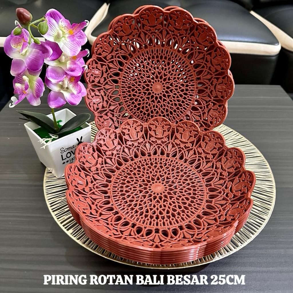 Piring Makan Rotan Plastik Tebal - Piring Anyaman Rotan Plastik Motif Bali - Piring Rotan Bunga Mura