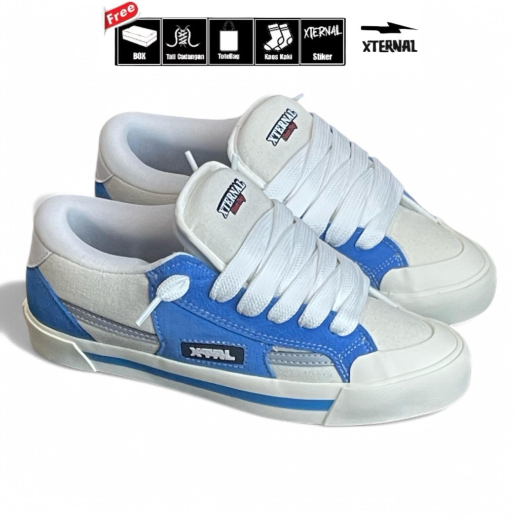 Sepatu Sneaker Fat Shoes XternalStepSure Skateboard Gemuk Reflective White Blue Sepatu Gemuk Sneaker