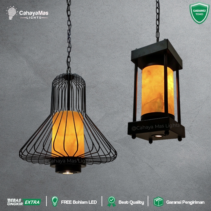 Lampu Hias Gantung Indoor Batu Onyx | For Cafe/Resto/Dapur/Ruang Tamu/Dll | Industrial Retro Elegant