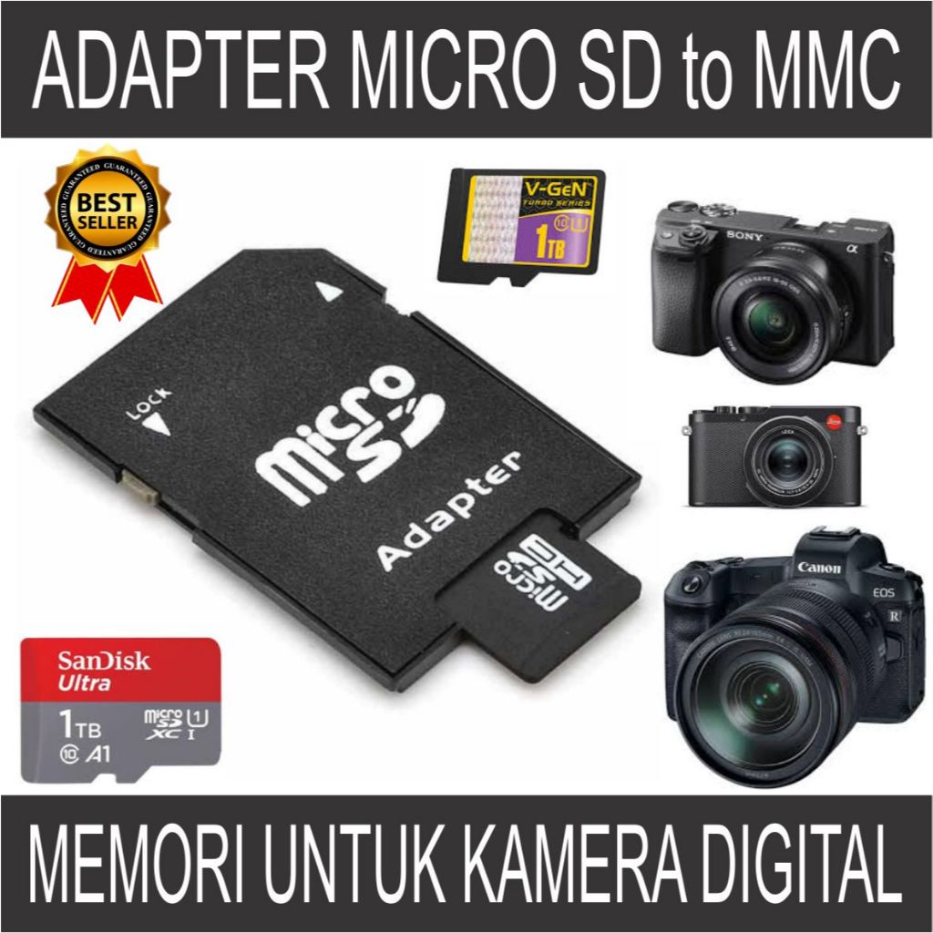 Adapter Micro SD Ke MMC / SD Card Adaptor Untuk Kartu Memori Kamera Digital Camera Pocket DSLR Mirro