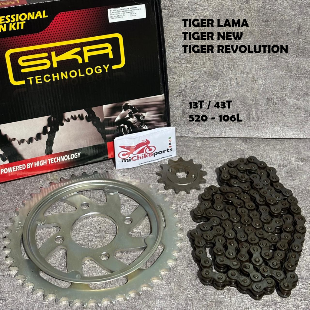 [SAKURA] Gear Gir Set Rantai 520 Tiger Lama New Revo Revolution Ukuran 13T 43T 106 Rante SKR 106L Ti