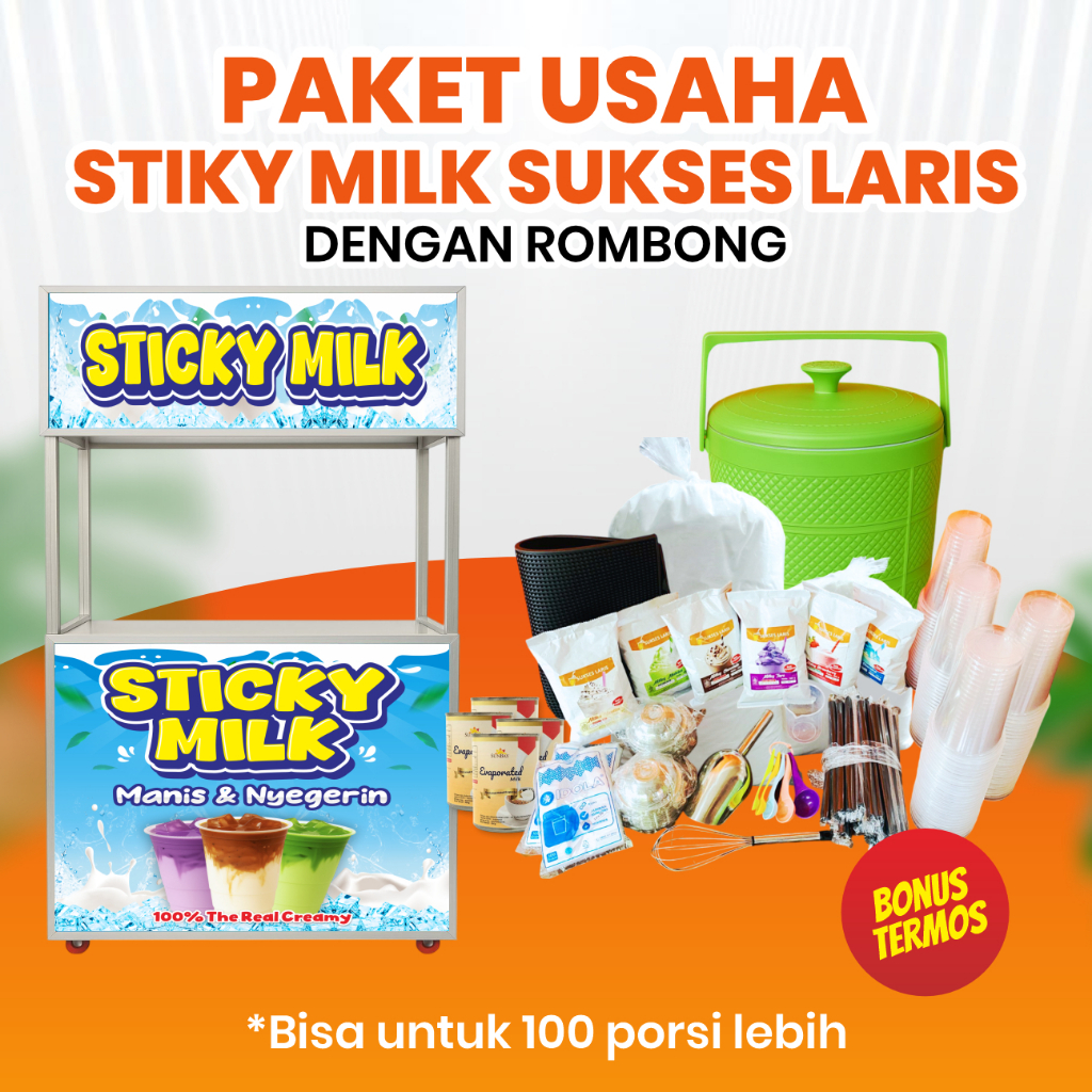 BOOTH PORTABLE DENGAN ATAP + RODA STICKY MILK | STICKY MILK DENGAN BOOTH PORTABEL LENGKAP