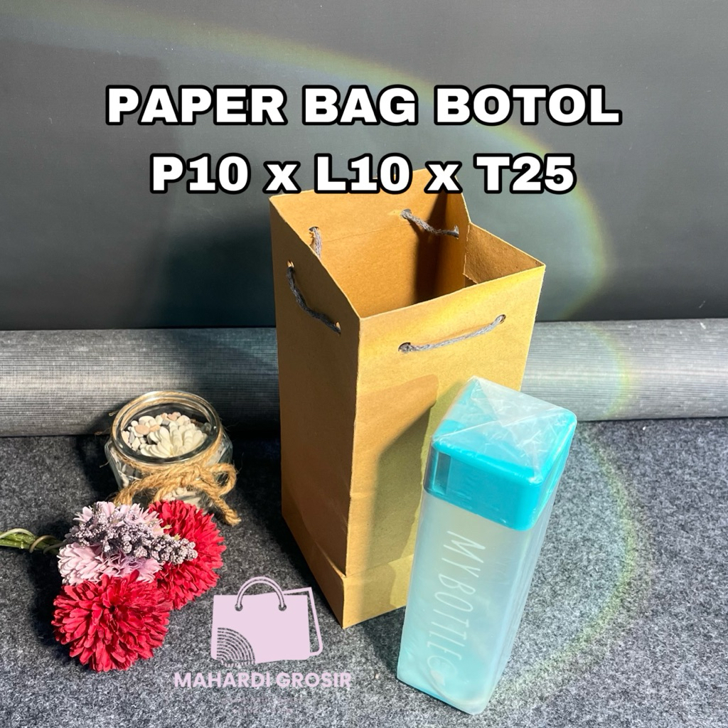 

tas kertas botol 10x10x25cm coklat polos / tas kertas souvenir pernikahan / tas asul asul murah