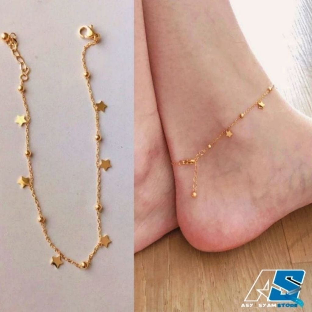 Termurah fashion korea gelang kaki cewek emas silver perak titanium stainless anti karat