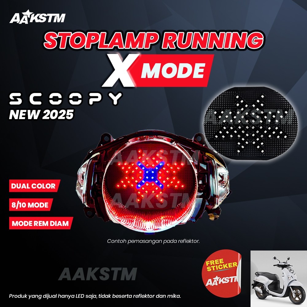 Lampu Rem Running X Mode New Scoopy 2025 LED 8 10 Mode Running Lampu Belakang Modifikasi Motor