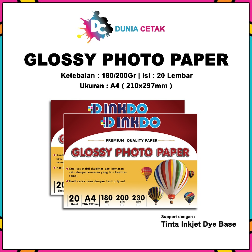 Kertas Foto Photo Glossy - Inkdo Glossy Photo Paper A4 20 Lembar TU2T