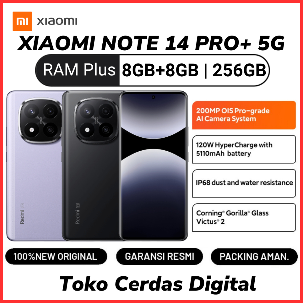 XIAOMI Note 14 Pro+ 5G 8/256GB Garansi Resmi 15 Bulan | Redmi Note14Pro+ | Note14 Pro Plus 5G NFC