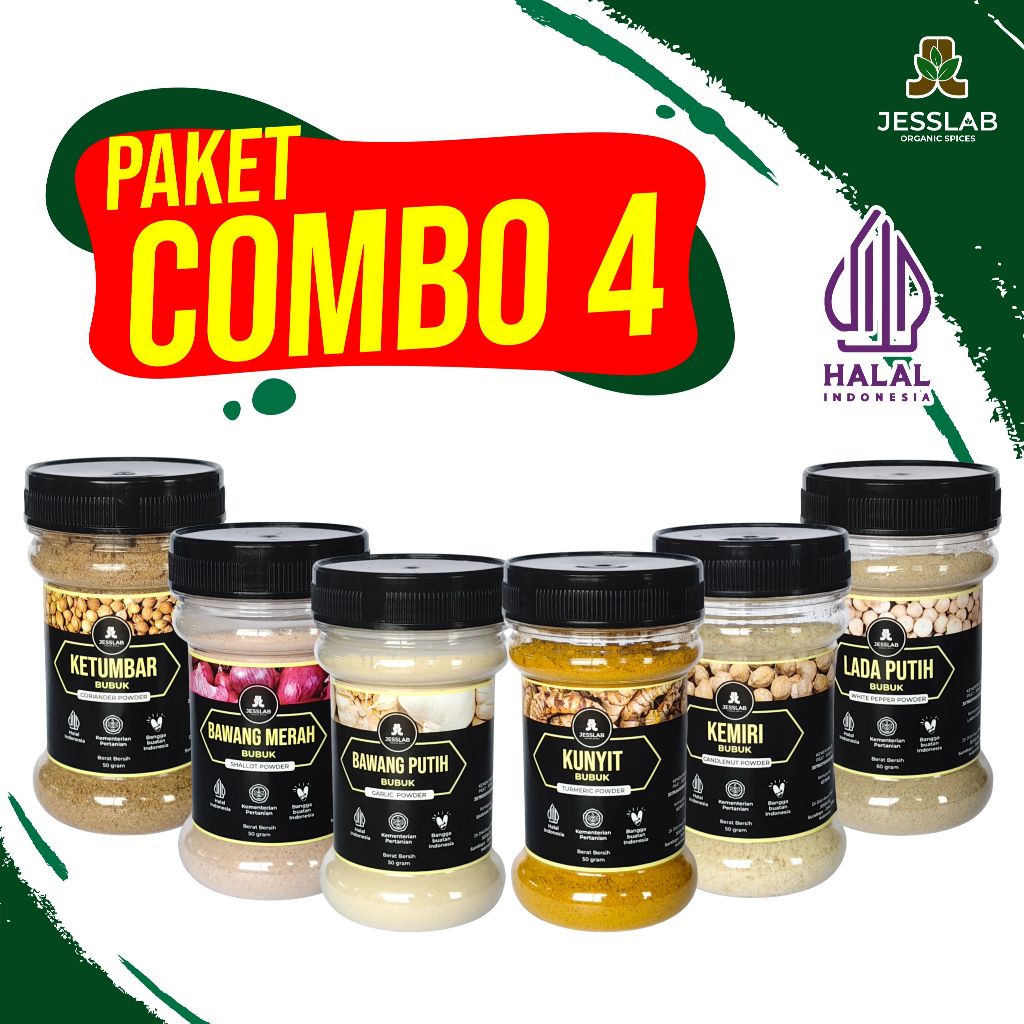 

Jesslab Spices - Paket Kombo Isi - Kunyit Kemiri Ketumbar Bawang Merah Lada Bawang Putih Bubuk