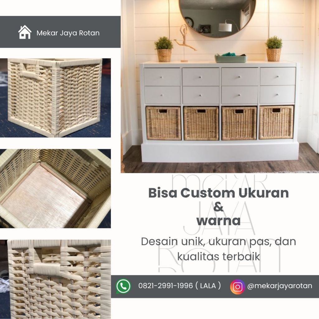 Mekar jaya rotan box custom size anyaman rotan sintetis/ box penyimpanan serbaguna/ laci serbaguna