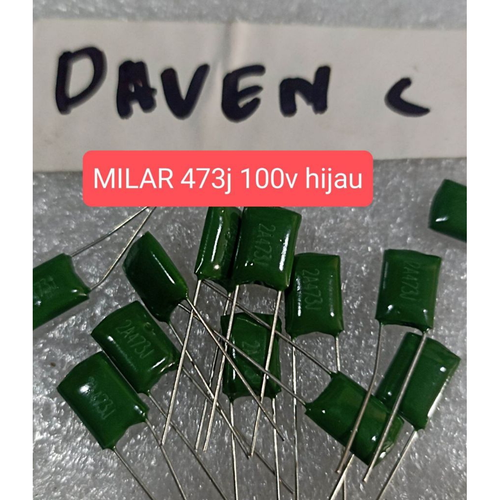 10BUAH KAPASITOR MILAR 473J 100V HIJAU 473 J 100VOLT 100 VOLT HIJAU